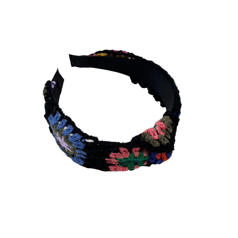 Wholesale Creative crochet wool mixed color hair hoop wash makeup hair hoop